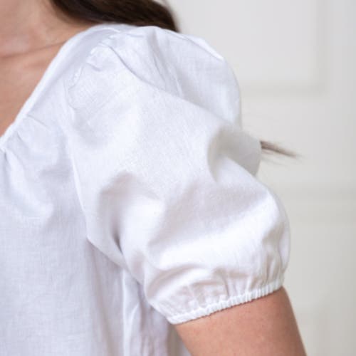 HOPE & HENRY BUBBLE SLEEVE BUTTON FRONT RELAXED LINEN TOP 