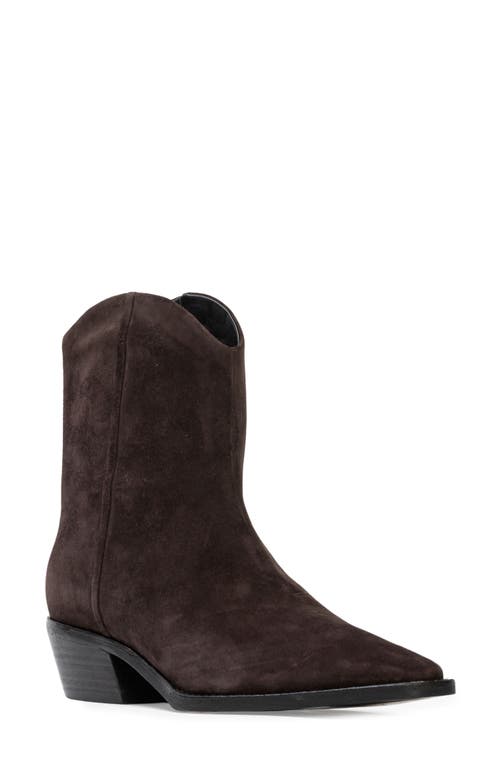 Black Suede Studio Reed Pointed Toe Western Boot In Hot Fudge