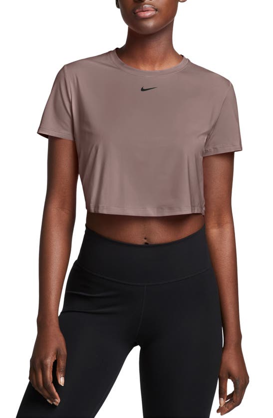 Shop Nike One Classic Dri-fit Training Crop Top In Smokey Mauve/ Black