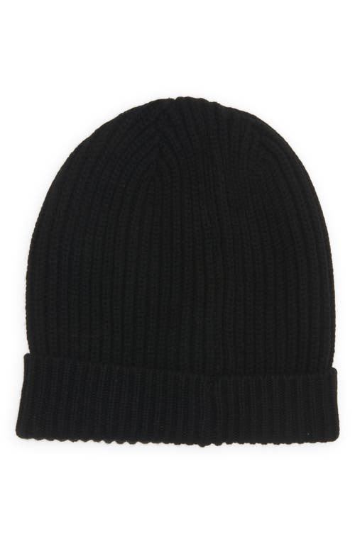 Rib Wool & Cashmere Beanie in Black