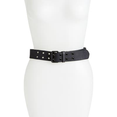 Allsaints Embossed Logo Leather Belt, Black/ Matte Black
