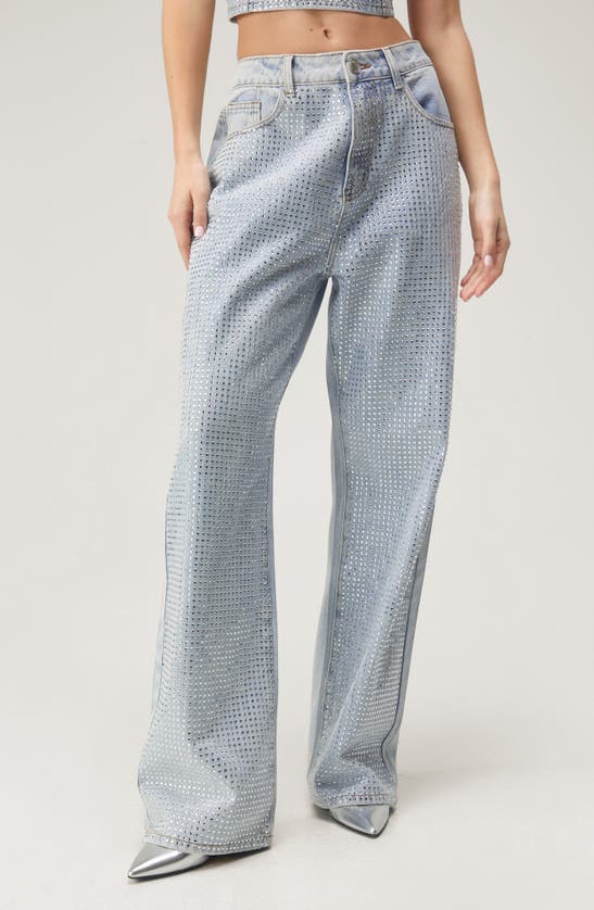 Nasty Gal Embellished Relaxed Wide Leg Jeans In Light Wash