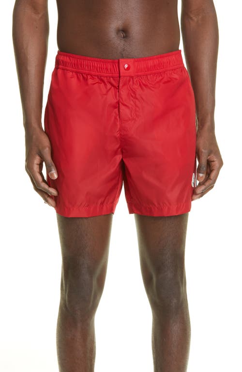 Moncler Logo Patch Swim Trunks Red at Nordstrom,
