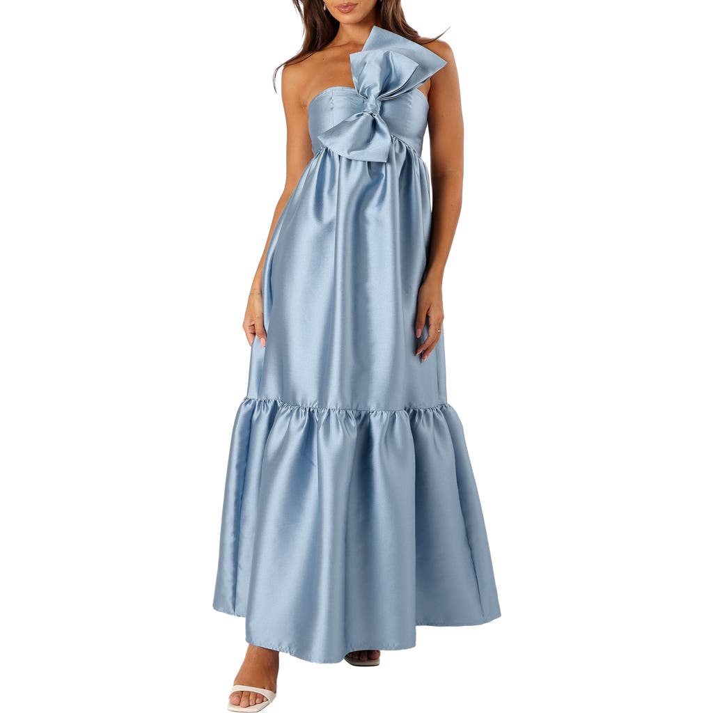 Petal And Pup Petal & Pup Betina Bow One-shoulder Gown In Blue