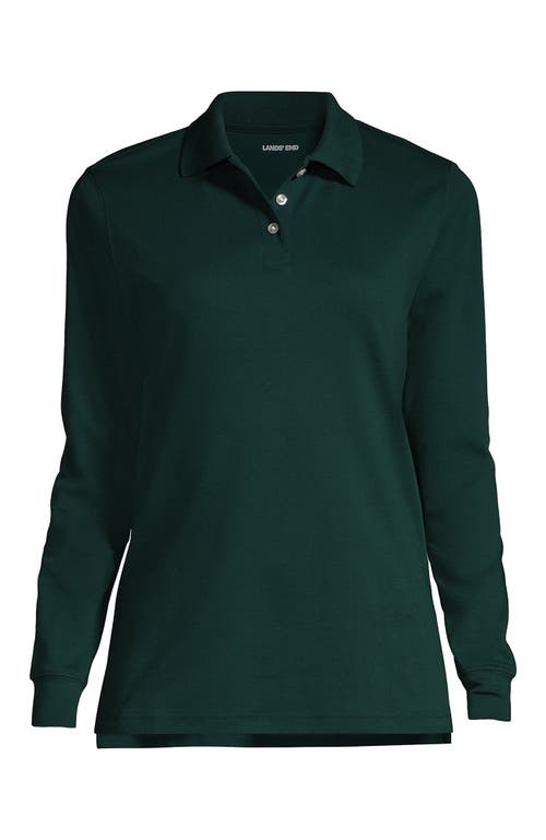 Lands' End School Uniform Long Sleeve Interlock Polo Shirt In Evergreen