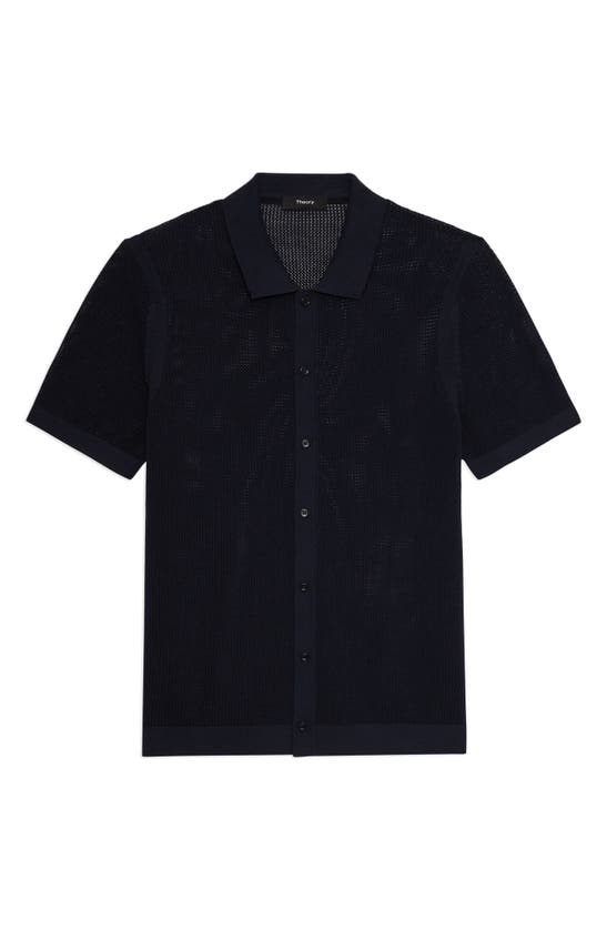 THEORY THEORY CAIRN SHORT SLEEVE BUTTON-UP COTTON BLEND SWEATER