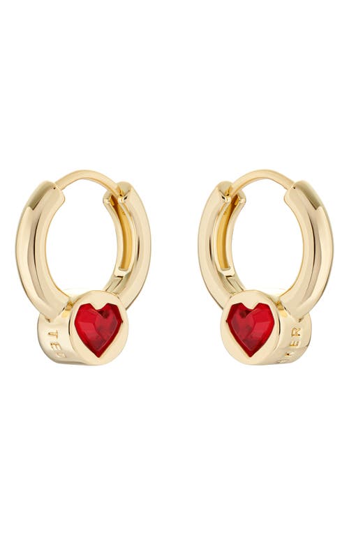 Ted Baker London Heartie Heart Rock Crystal Huggie Hoop Earrings in Gold Tone Red