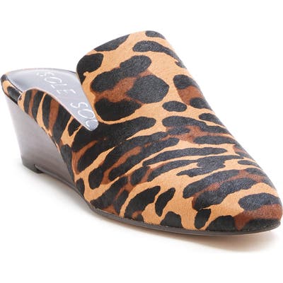 Sole Society Alessa Genuine Calf Hair Wedge Mule- Brown