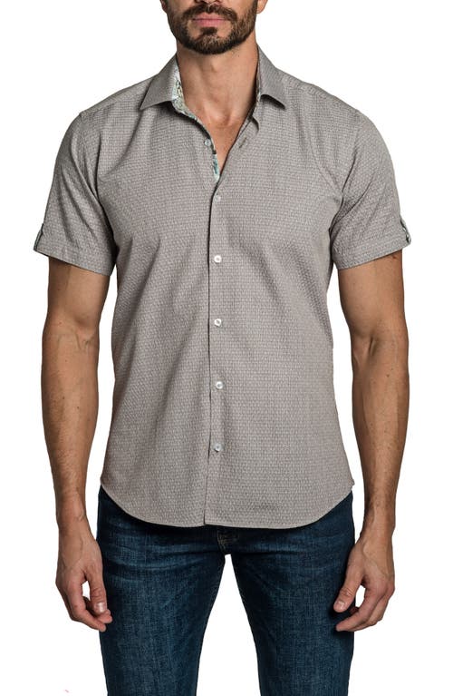 Jared Lang Short Sleeve Cotton Button-Up Shirt in Brown