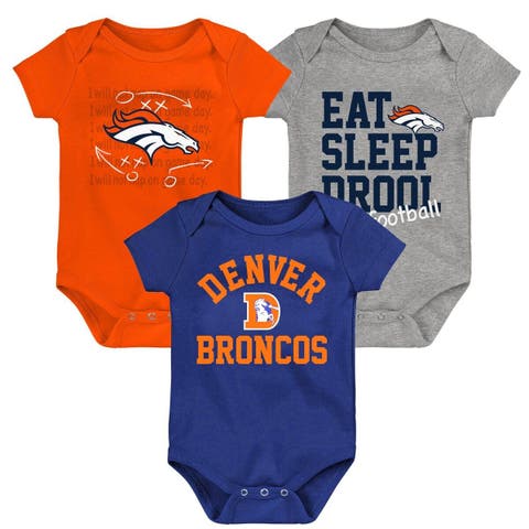 Newborn & Infant Orange/Navy/Heather Gray Denver Broncos Three-Pack Eat, Sleep & Drool Retro Bodysuit Set