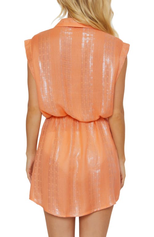 Shop Isabella Rose Villa Metallic Belted Cover-up Shirtdress In Apricot Ice