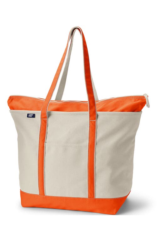 Lands' End Zip Top Long Handle Canvas Tote Bag In Natural/natural