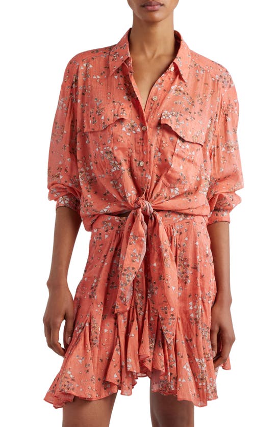 Shop Isabel Marant Cathy Long Sleeve Cotton & Silk Button-up Shirt In Shell Pink