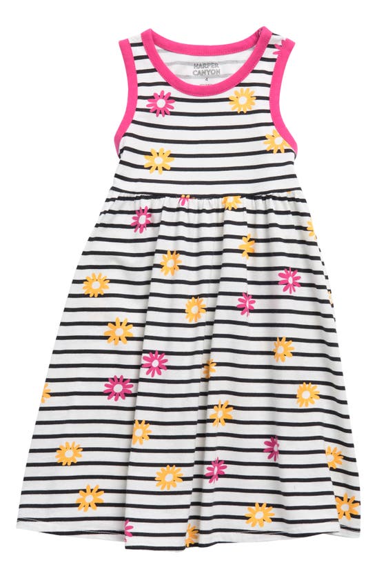 Harper Canyon Kids' Print Tank Dress In Ivory Egret Stripe Daisy
