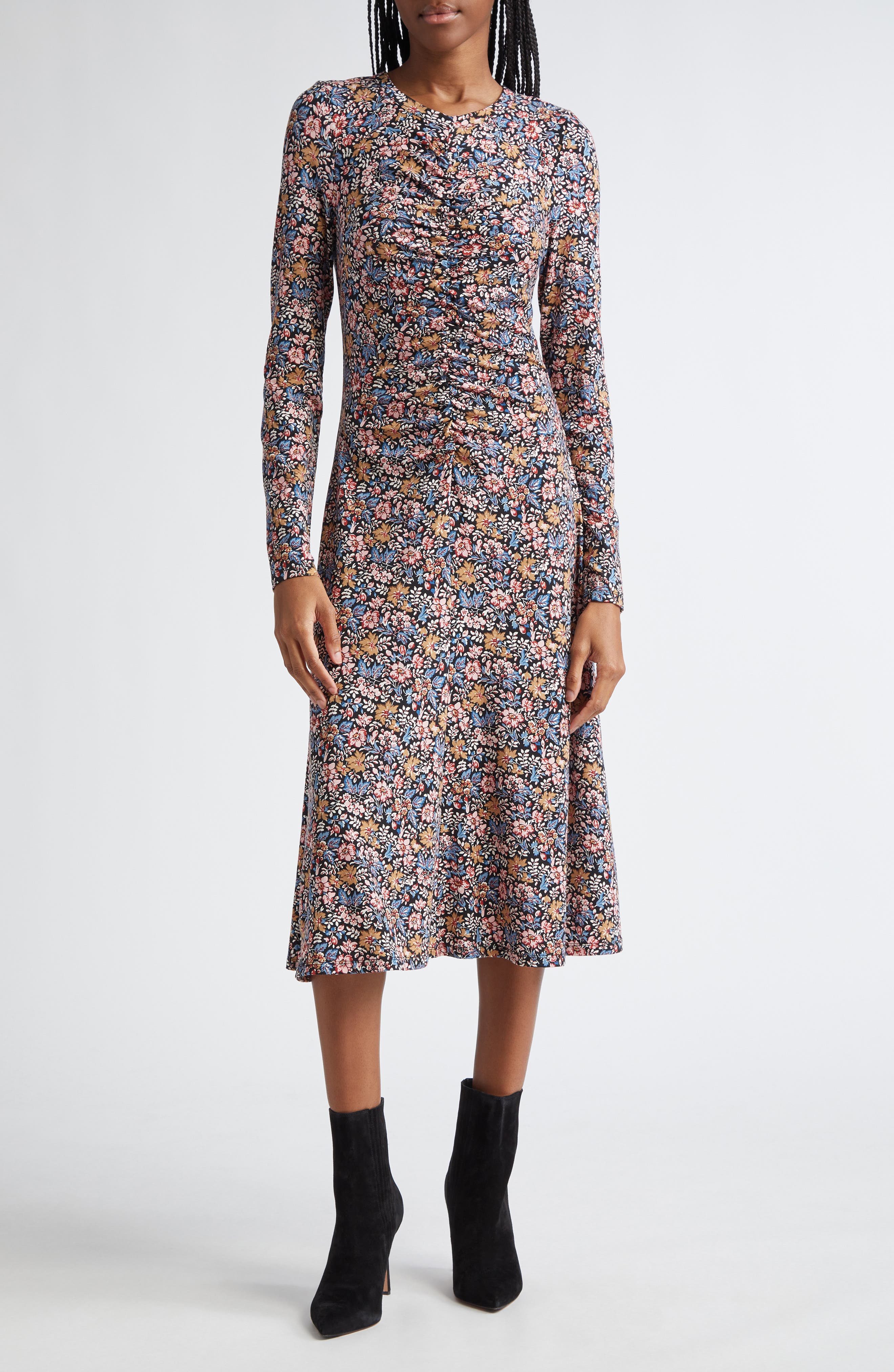 Veronica Beard Gale Floral Long Sleeve Cotton Knit Midi Dress | Nordstrom