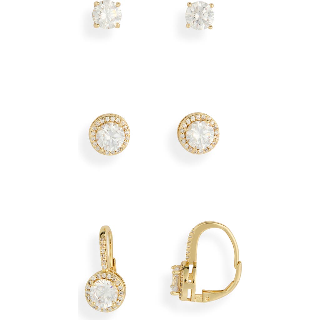 Nordstrom Rack Set Of 3 Earrings In Clear- Gold