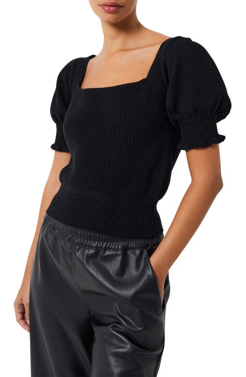 French Connection Floral Appliqué Puff Sleeve Rib Sweater in Black
