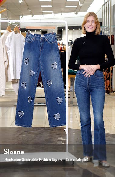 Alice + Olivia Karrie Crystal Heart Cutouts Nonstretch Jeans | Nordstrom