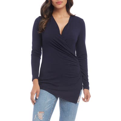 Karen Kane Asymmetrical Long Sleeve Wrap Front Top, Blue