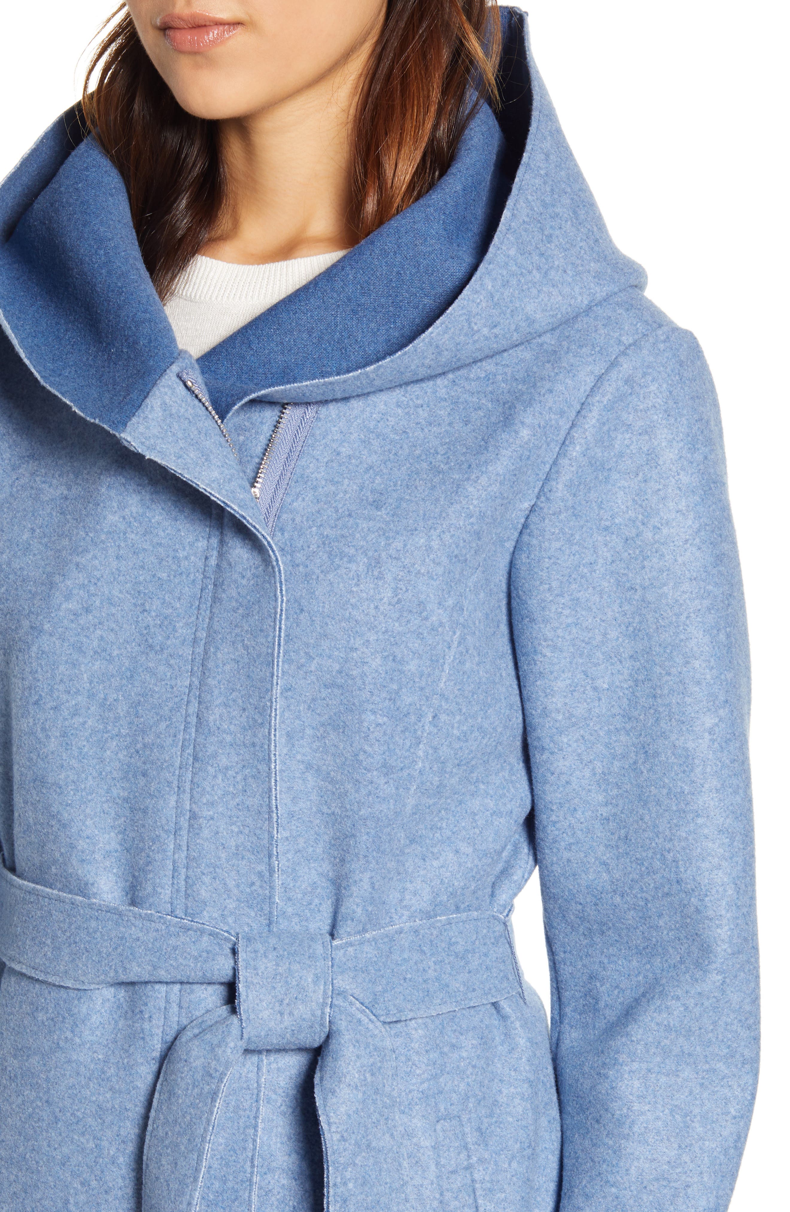 bernardo hooded faux wrap coat