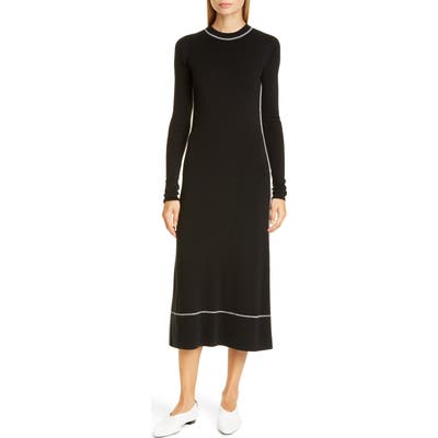 Proenza Schouler Silk Blend Long Sleeve Midi Dress, Black