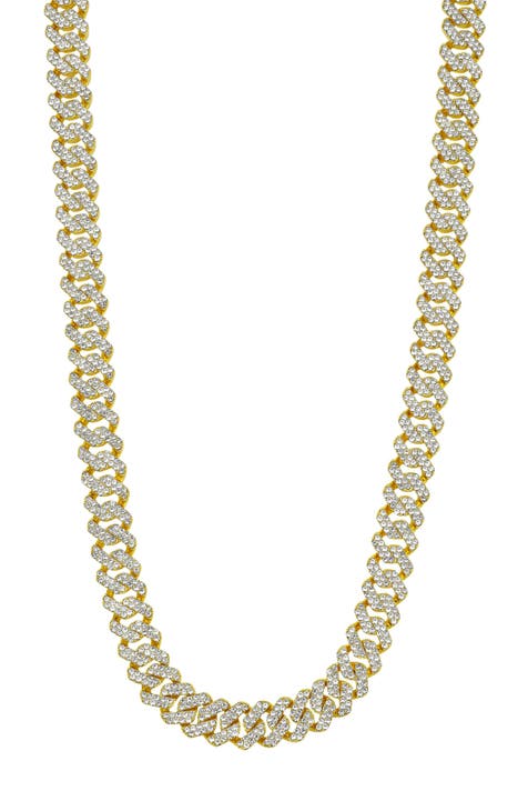 Men's Pavé Cubic Zirconia 10mm Curb Chain Necklace