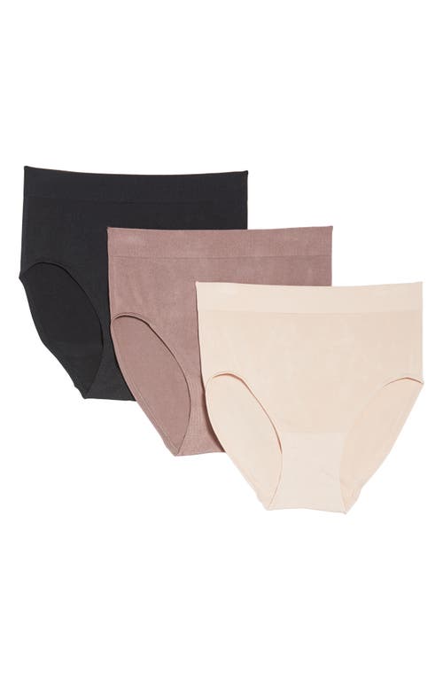 Shop Wacoal 3-pack Assorted B Smooth Seamless Briefs In Black/deep Taupe