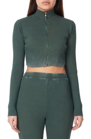 Elevenparis Cotton Blend Rib Crop Jacket In Trekking Green