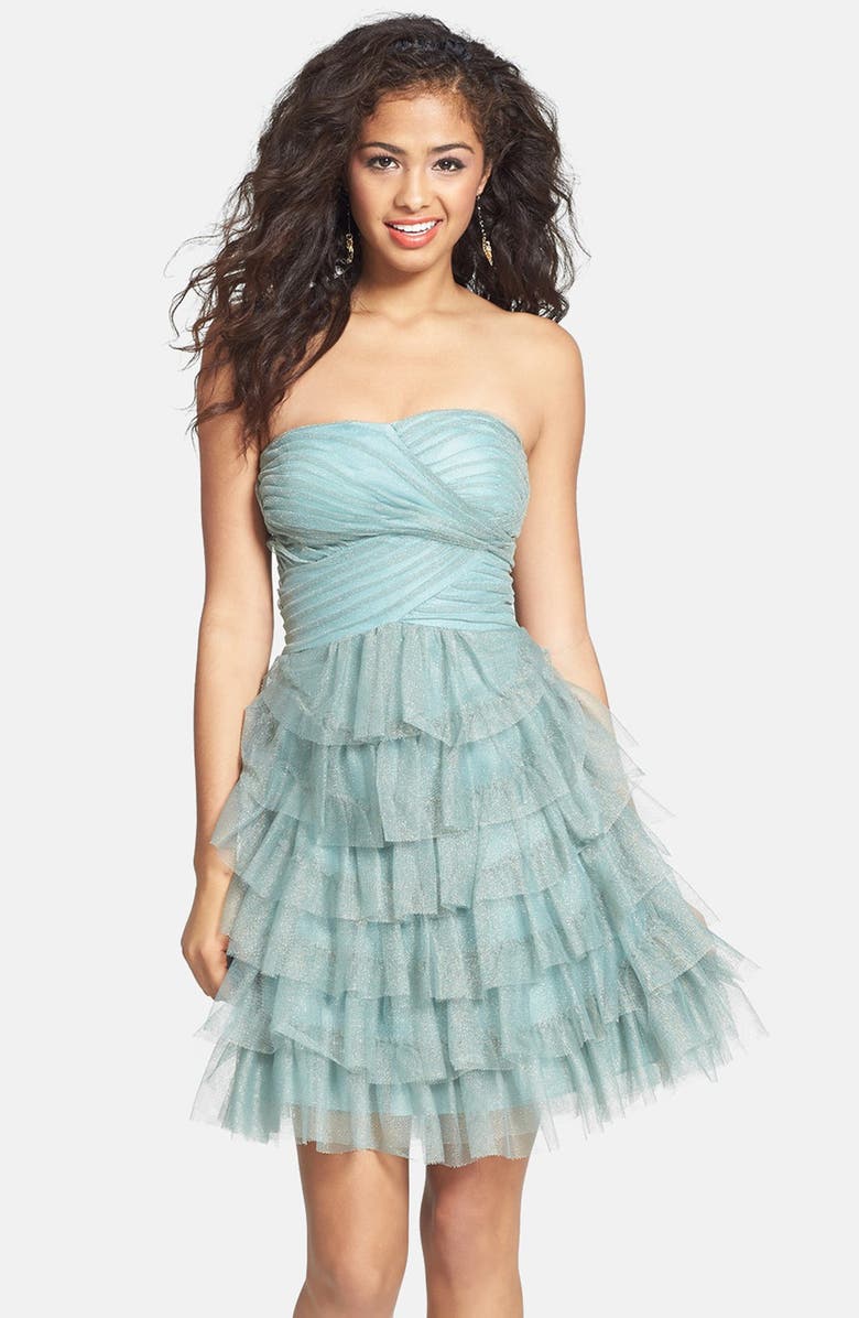 Hailey by Adrianna Papell Tiered Metallic Mesh Fit & Flare Dress ...