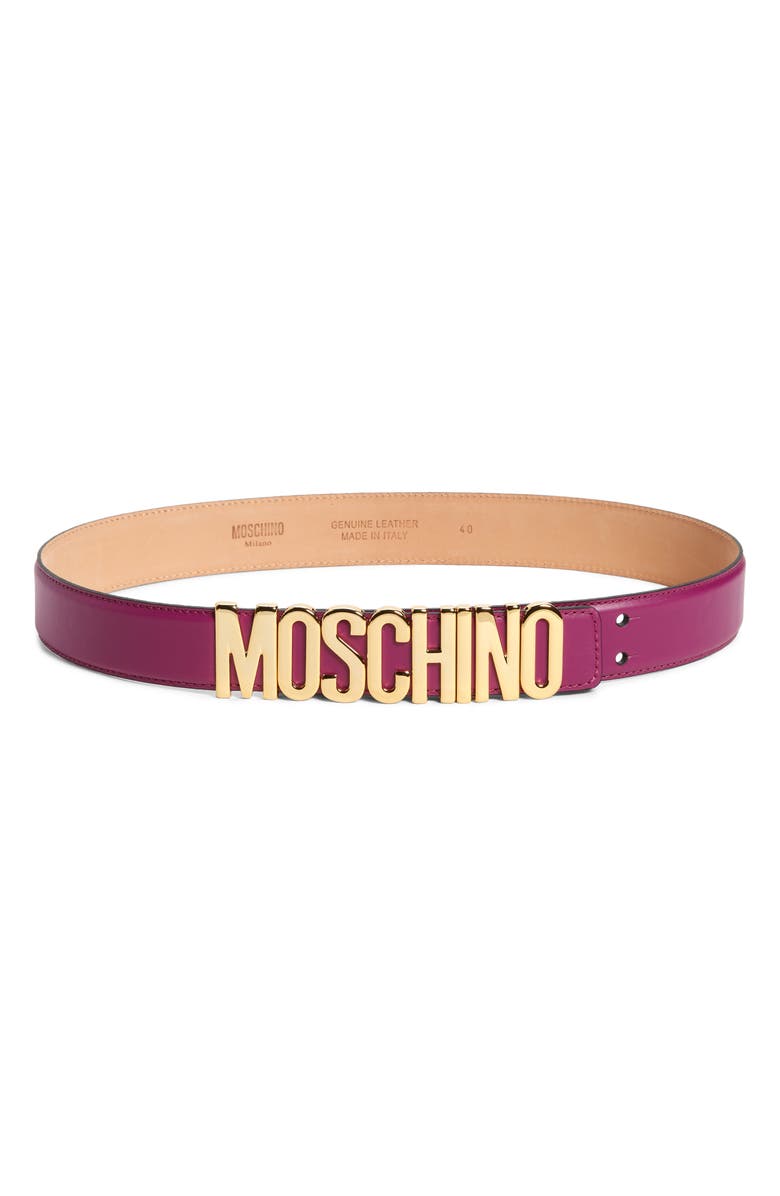 MOSCHINO Logo Leather Belt, Main, color, VIOLET