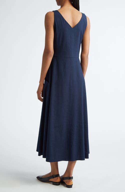 Vince Relaxed Sleeveless Linen Blend Midi Dress In Coastal Blue