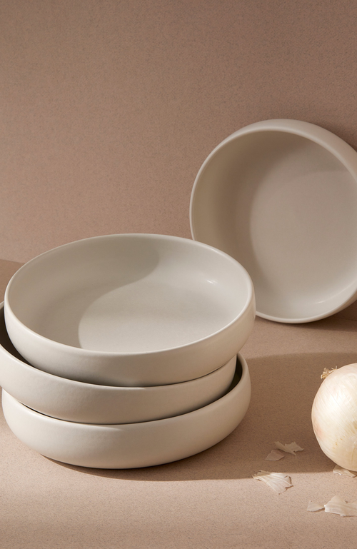 Shop Gharyan Stoneware Tunisian Pasta Bowls Set Of 4 In White