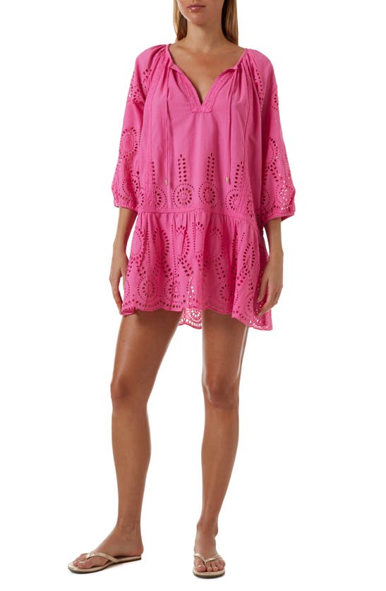Melissa Odabash Ashley Eyelet Detail Cotton Cover-up Tunic In Flamingo