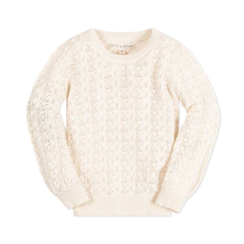 Hope & Henry Girls' Balloon Sleeve Pointelle Sweater, Kids In Ivory Leaf Pointelle