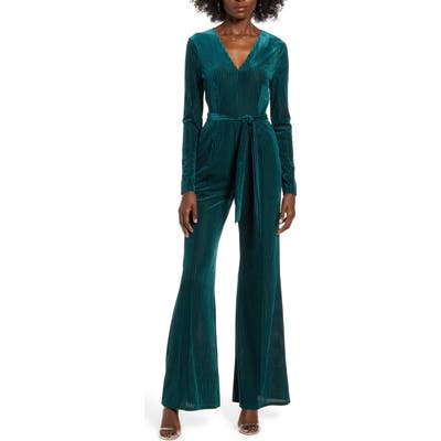 Astr The Label Velvet Jumpsuit, Green