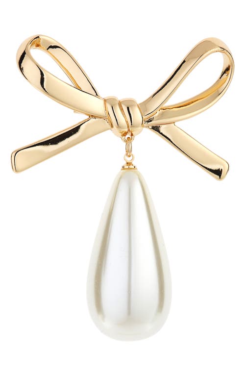 Carolina Herrera Bow Drop Brooch In Pearl/gold