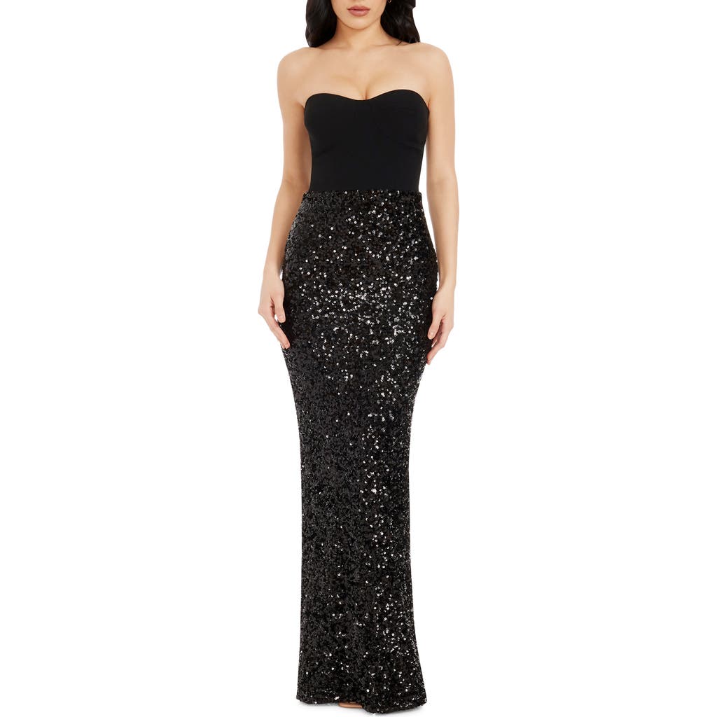 DRESS THE POPULATION DRESS THE POPULATION VADA MIXED MEDIA STRAPLESS GOWN