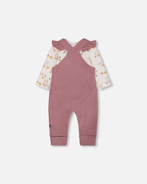 Shop Deux Par Deux Baby Girl's Printed Organic Cotton Bodysuit And Pointelle Overall Set Woodrose In Printed Fox