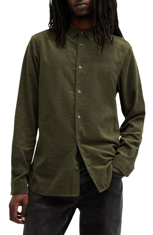 Shop Allsaints Birchwood Fine Wale Corduroy Button-up Shirt In Cage Brown