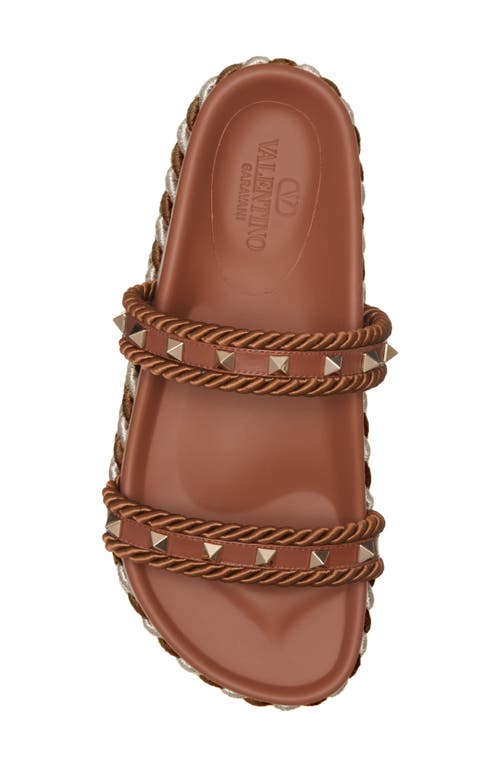 Shop Valentino Garavani Rockstud Platform Slide Sandal In Tobacco