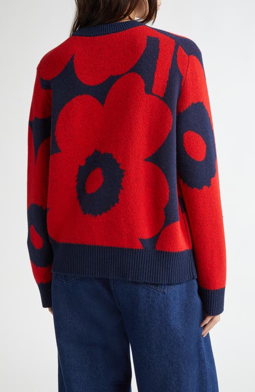 Shop Marimekko Valu Unikko Wool Sweater In Red Blue