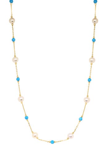 Effy Turquoise & Freshwater Pearl Station Necklace In Gold Multi