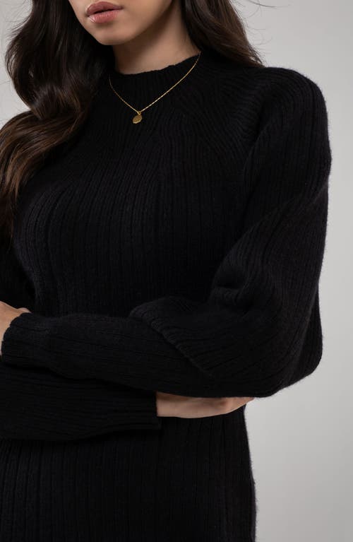 August Sky Ribbed Long Sleeve Sweater Minidress In Black