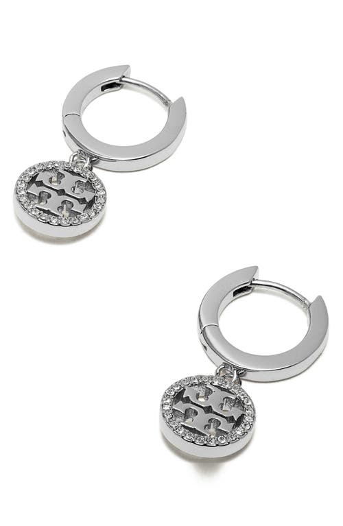 Tory Burch Miller Pave Crystal Hoop Earrings In Silver