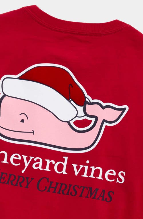 Shop Vineyard Vines Kids' Santa Whale Long Sleeve Cotton Pocket T-shirt In Red Velvet