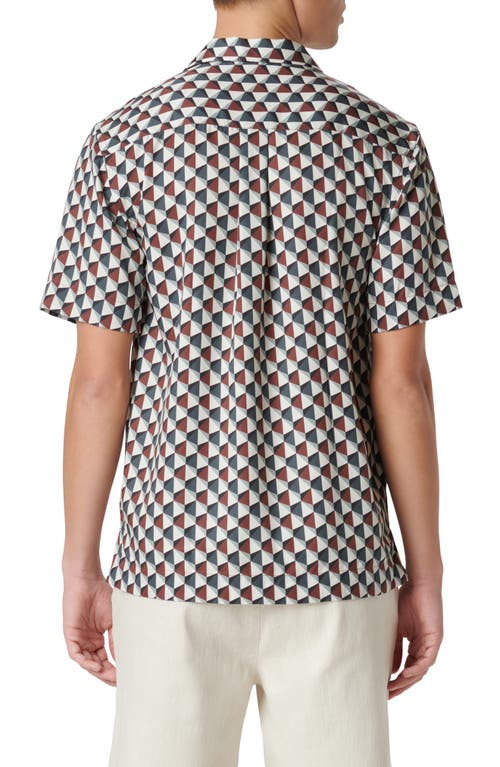 Bugatchi Jackson Shaped Fit Geo Print Short Sleeve Button-up Camp Shirt In Sienna