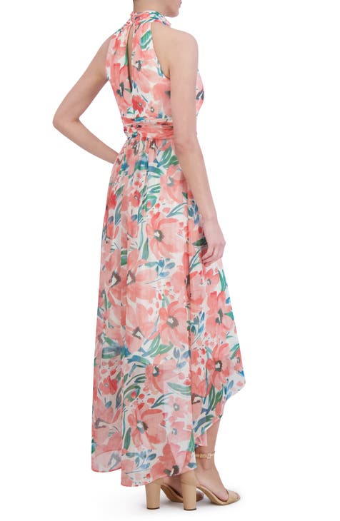 Floral Sleeveless High-Low Chiffon Gown