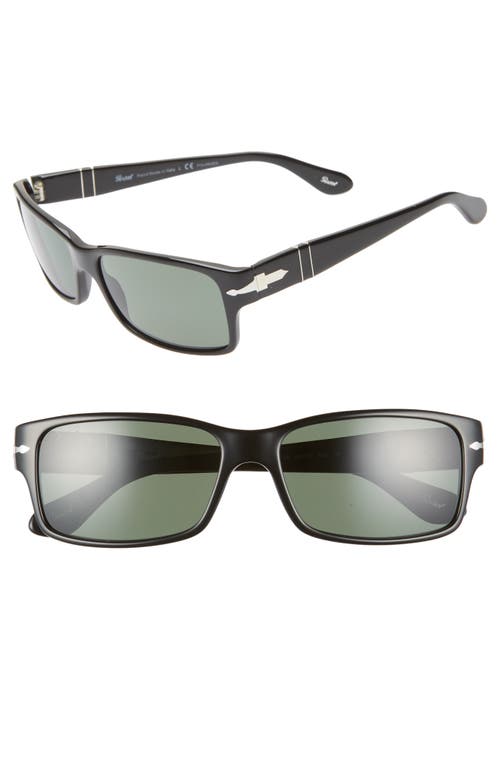 Persol Men's Temple Plaqué Rectangle Sunglasses In Black/black Solid