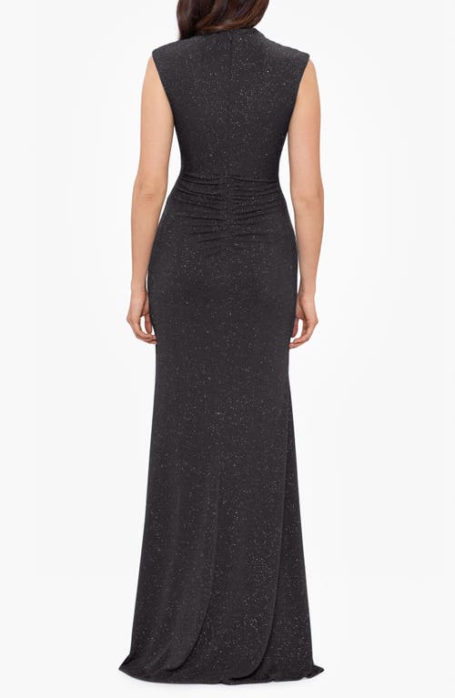 Shop Betsy & Adam Ruched Glitter Gown In Black/silver