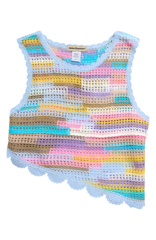 Shop Cotton Emporium Kids' Stripe Open Stitch Tank In Blue Rainbow